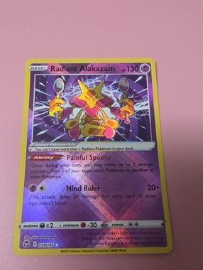 Pokemon Radiant Alakazam Holographic Yellow Pink Purple Card